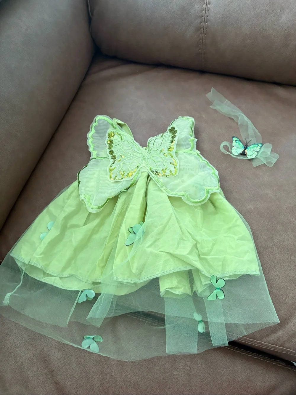 Green Butterfly Tulle Dress with Headpiece